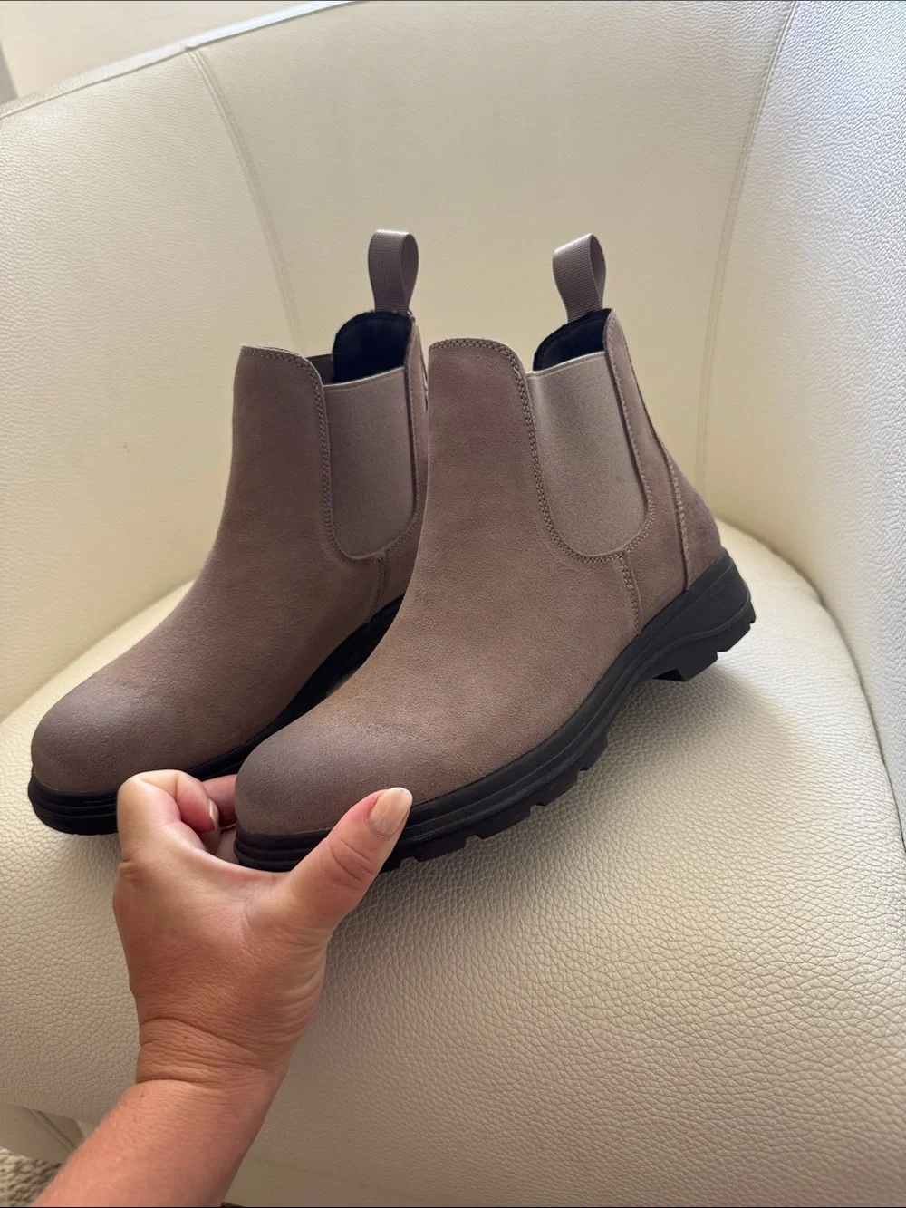 Women's Suede Chelsea Booties in Taupe